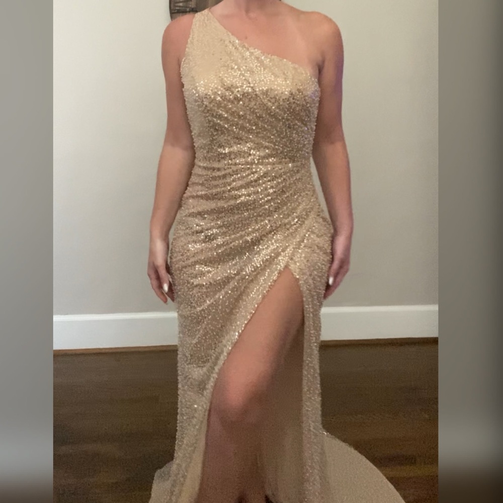 Champagne formal dress, evening gown or prom dress